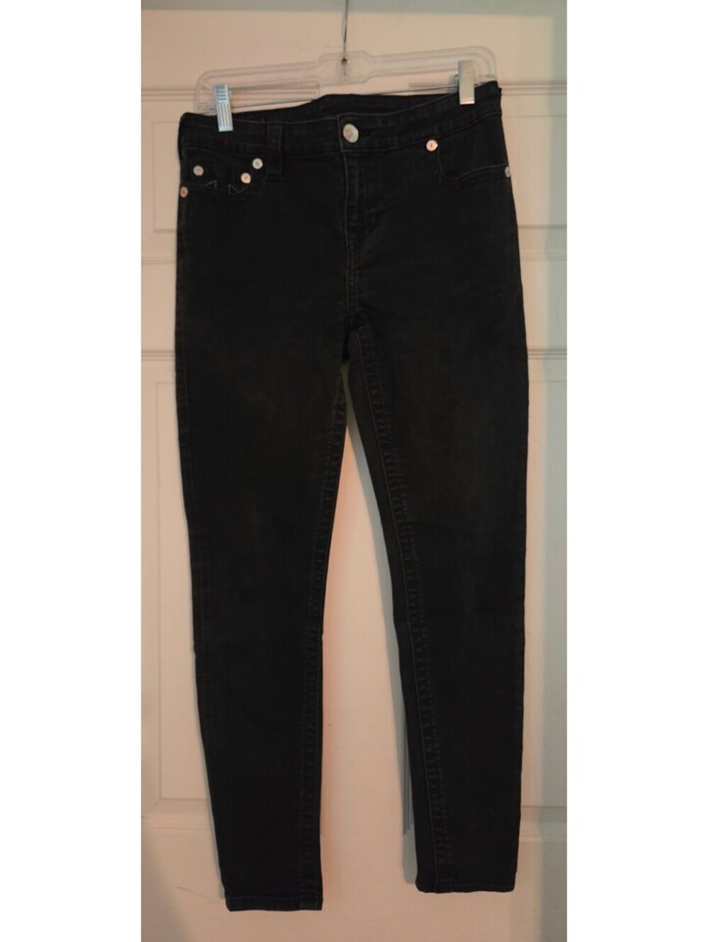True Religion Halle Mid Rise Super Skinny Black Jeans Size 30